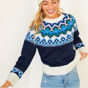 Old Navy Fair Isle Blue and White Patterned Sweater
